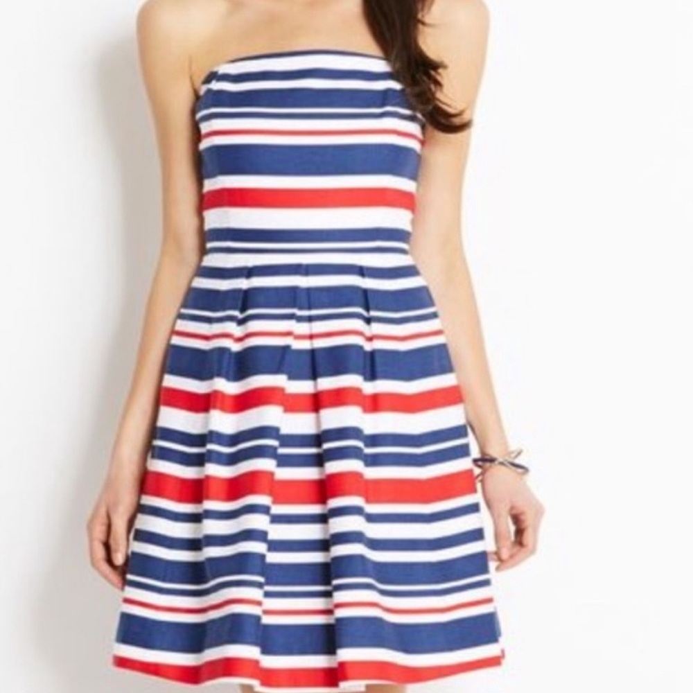 Vineyard Vines Strapless Nautical Stripe Dress in Navy, Red, White